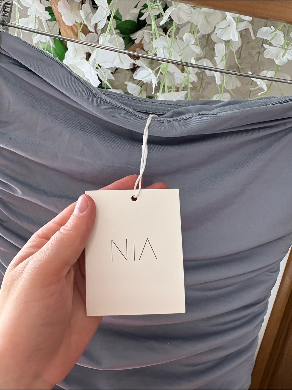 NIA Santal Strapless Ruched Midi Dress in State Blue - Picture 8 of 12